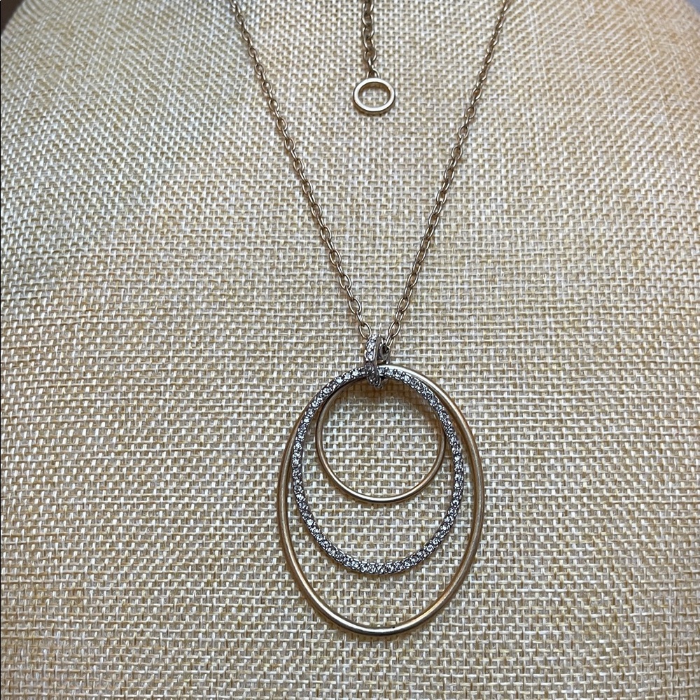 Lia Sophia gold-tone necklace with triple oval rhinestone pendant